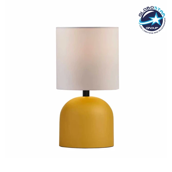 GloboStar® LOREN 204-0137 Μοντέρνο Eπιτραπέζιο Φωτιστικό Μονόφωτο 1 x E27 IP20 Κίτρινο Μέταλλο με Μπεζ        Ύφασμα - Μ15 x Π15 x Υ31cm