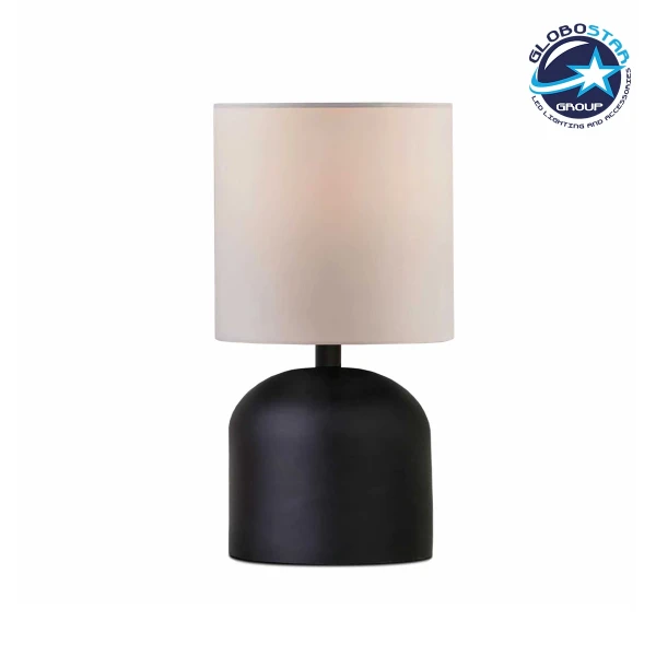 GloboStar® LOREN 204-0138 Μοντέρνο Eπιτραπέζιο Φωτιστικό Μονόφωτο 1 x E27 IP20 Μαύρο Μέταλλο με Μπεζ  Ύφασμα - Μ15 x Π15 x Υ31cm