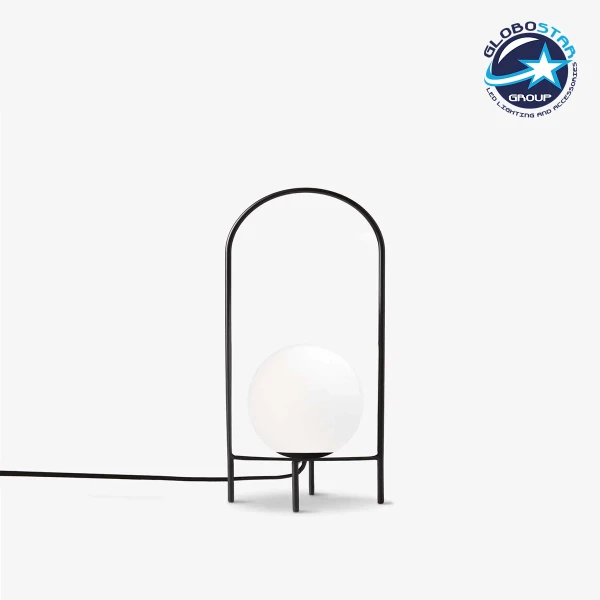 GloboStar® SPIDY 204-0139 Μοντέρνο Eπιτραπέζιο Φωτιστικό Μονόφωτο 1 x e27 led IP20 Μαύρο Μέταλλο με  Γαλακτερό Γυαλί - Μ20 x Π20 x Υ37cm