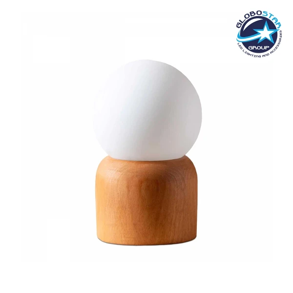 GloboStar® BOARD 204-0144 Μοντέρνο Eπιτραπέζιο Φωτιστικό Μονόφωτο 1 x e27 led IP20 Καφέ Ξύλο με Καφε Ύφασμα - Μ15 x Π15 x Υ25cm