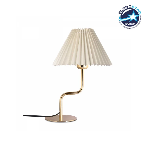 GloboStar® LIVL 204-0169 Μοντέρνο Eπιτραπέζιο Φωτιστικό Μονόφωτο 1 x E27 IP20 Χρυσό Μέταλλο με Μπεζ Ύφασμα - Μ22 x Π22 x Υ34cm