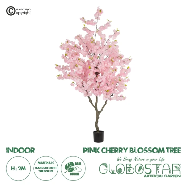 GloboStar® Artificial Garden PINK CHERRY BLOSSOM TREE 20678 Τεχνητό Διακοσμητικό Δέντρο Ροζ Άνθος Κερασιάς Υ200cm