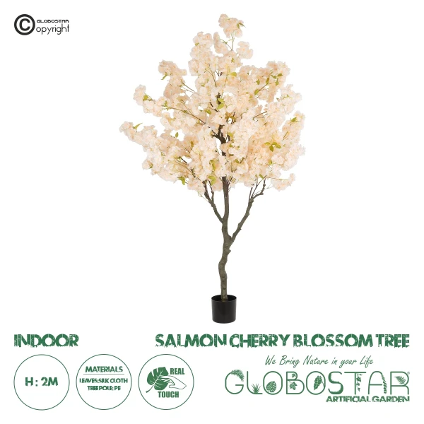 GloboStar® Artificial Garden SALMON CHERRY BLOSSOM TREE 20680 Τεχνητό Διακοσμητικό Δέντρο Απαλό Ροζ Άνθος Κερασιάς Υ200cm