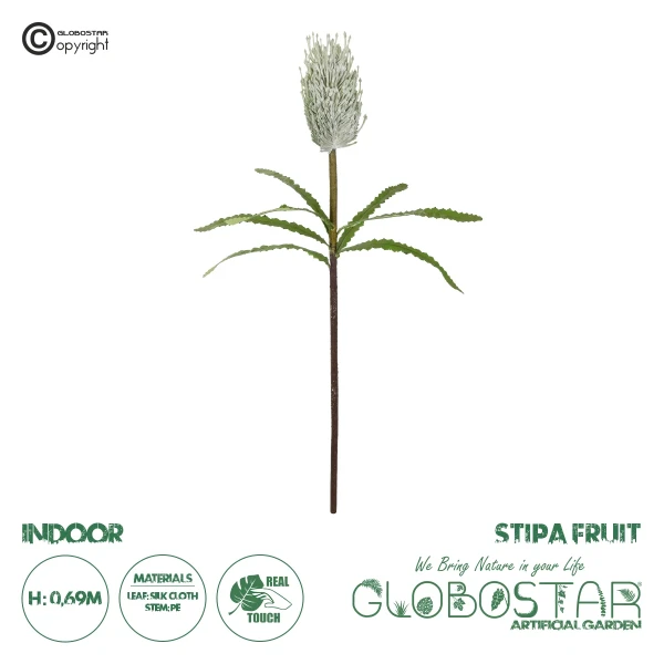 GloboStar® Artificial Garden WHITE STIPA FRUIT BRANCH 21374 Τεχνητό Διακοσμητικό Κλαδί Στίπα Y69cm