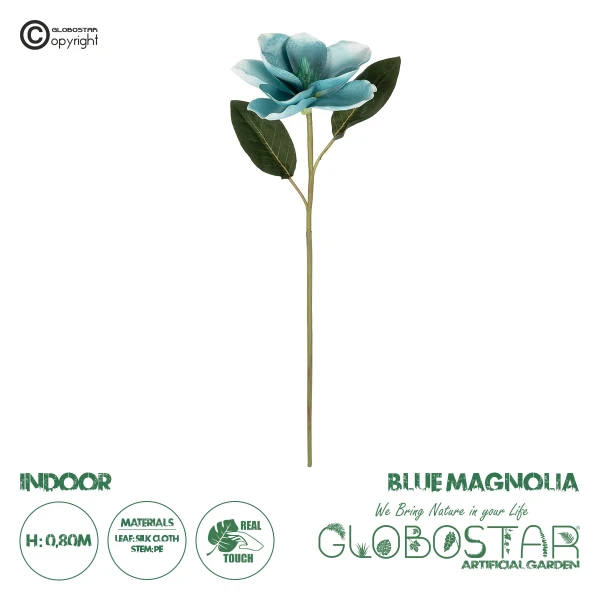 GloboStar® Artificial Garden BLUE MAGNOLIA BRANCH 21425 Τεχνητό Διακοσμητικό Κλαδί Μπλε Μανόλια Y80cm