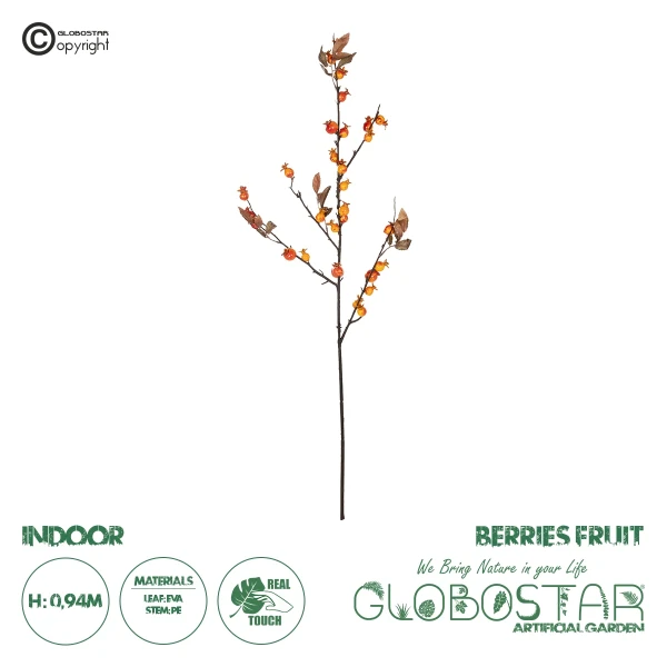 GloboStar® Artificial Garden ORANGE BERRIES FRUIT BRANCH 21443 Τεχνητό Διακοσμητικό Κλαδί Πορτοκαλί Γκί Y94cm