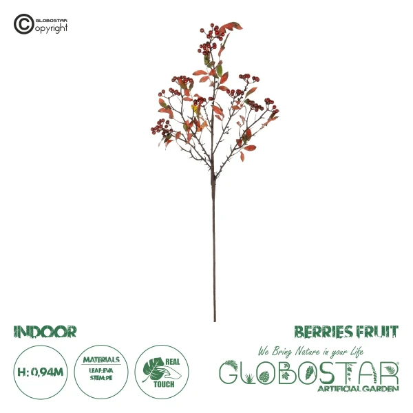 GloboStar® Artificial Garden BROWN BERRIES FRUIT BRANCH 21444 Τεχνητό Διακοσμητικό Κλαδί Κάφε Γκί Y94cm