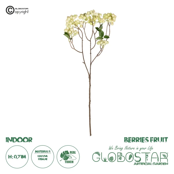 GloboStar® Artificial Garden WHITE BERRIES FRUIT BRANCH 21446 Τεχνητό Διακοσμητικό Κλαδί Λευκό Γκί Y71cm