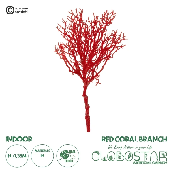 GloboStar® Artificial Garden RED CORAL BRANCH 21468 Τεχνητό Διακοσμητικό Κλαδί Κόκκινο Koράλι Y35cm