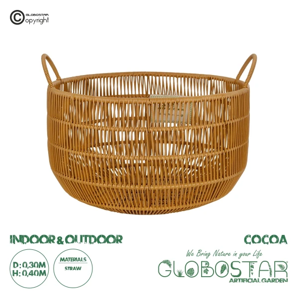 GloboStar® Artificial Garden COCOA 21495 Διακοσμητικό Πλεκτό Καλάθι - Κασπώ Γλάστρα - Flower Pot Μπεζ Φ30cm x Υ40cm