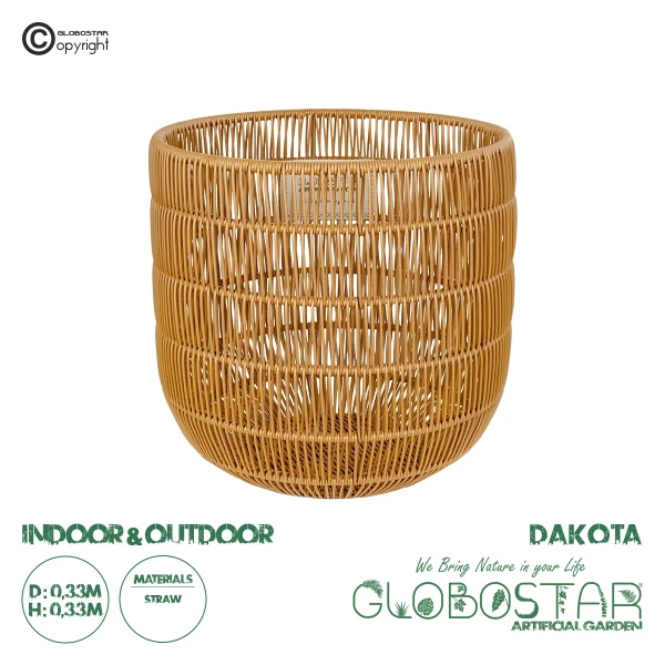 GloboStar® Artificial Garden DAKOTA 21498 Διακοσμητικό Πλεκτό Καλάθι - Κασπώ Γλάστρα - Flower Pot Μπεζ Φ33cm x Υ33cm