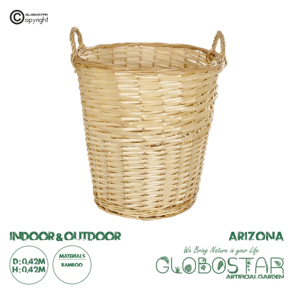 GloboStar® Artificial Garden ARIZONA 21504 Διακοσμητικό Πλεκτό Καλάθι - Κασπώ Γλάστρα - Flower Pot Μπεζ Φ42 x Υ42cm