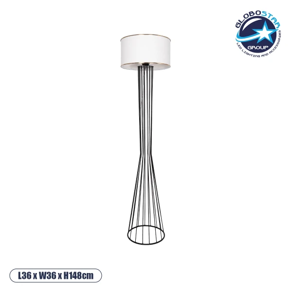 GloboStar® NOVA 201-0036 Μοντέρνο Επιδαπέδιο Φωτιστικό 1 x E27 IP20 Μαύρο Μεταλλό με Λευκό Ύφασμα - Μ36 x Π36 x Υ148cm
