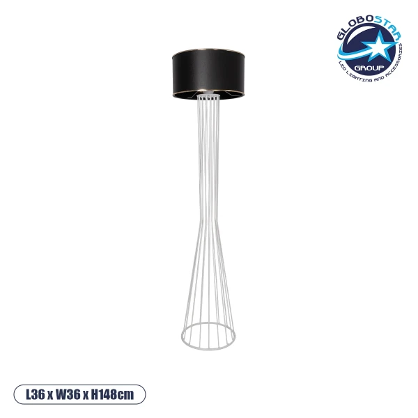 GloboStar® NOVA 201-0038 Μοντέρνο Επιδαπέδιο Φωτιστικό 1 x E27 IP20 Λευκό Μεταλλό με Μαύρο Ύφασμα - Μ36 x Π36 x Υ148cm