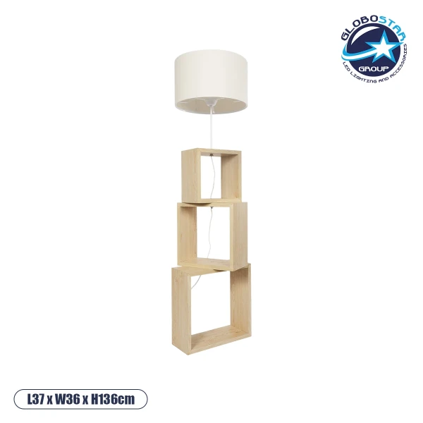 GloboStar® LUMO 201-0071 Μοντέρνο Επιδαπέδιο Φωτιστικό Μονόφωτο 1 x E27 IP20 Μπεζ Ξύλο με Μπεζ Ύφασμα - Μ37 x Π36 x Υ136cm