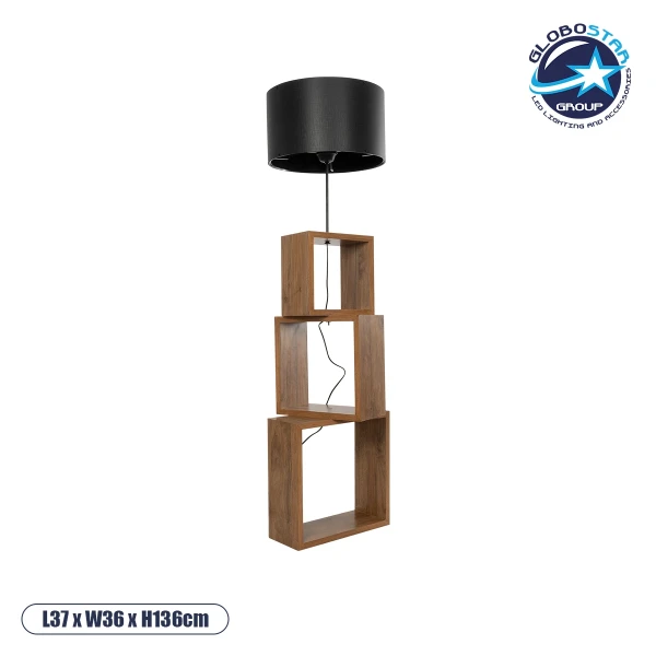 GloboStar® LUMO 201-0072 Μοντέρνο Επιδαπέδιο Φωτιστικό Μονόφωτο 1 x E27 IP20 Καφέ Ξύλο με Μαύρο Ύφασμα - Μ37 x Π36 x Υ136cm