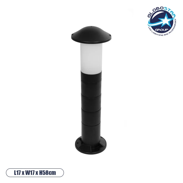GloboStar® GARDENIO 203-0248 Μοντέρνο Επιδαπέδιο Φωτιστικό Κολωνάκι Κήπου Μονόφωτο 1 x E27 IP44 Μαύρο Πλαστικό - Μ15 x Π15 x Υ57cm