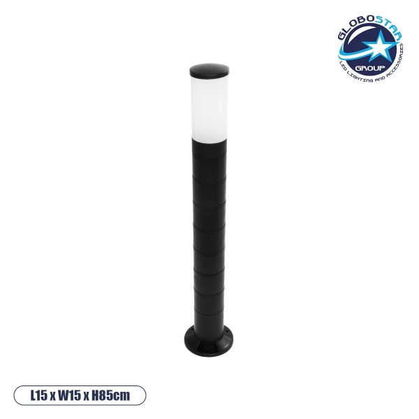 GloboStar® GARDENIO 203-0250 Μοντέρνο Επιδαπέδιο Φωτιστικό Κολωνάκι Κήπου Μονόφωτο 1 x E27 IP44 Μαύρο Πλαστικό - Μ15 x Π15 x Υ84cm