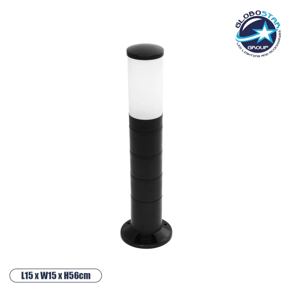 GloboStar® GARDENIO 203-0251 Μοντέρνο Επιδαπέδιο Φωτιστικό Κολωνάκι Κήπου Μονόφωτο 1 x E27 IP44 Μαύρο Πλαστικό - Μ15 x Π15 x Υ56cm