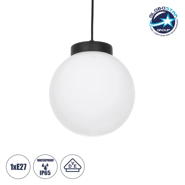 GLOBOSTAR® AGROS 61591 Κρεμαστό Φωτιστικό Οροφής Κήπου με Ντουί 1 x E27 AC 220-240V Αδιάβροχο IP65 - Λευκό & Μάυρο - Μ20 x Π20 x Υ22cm