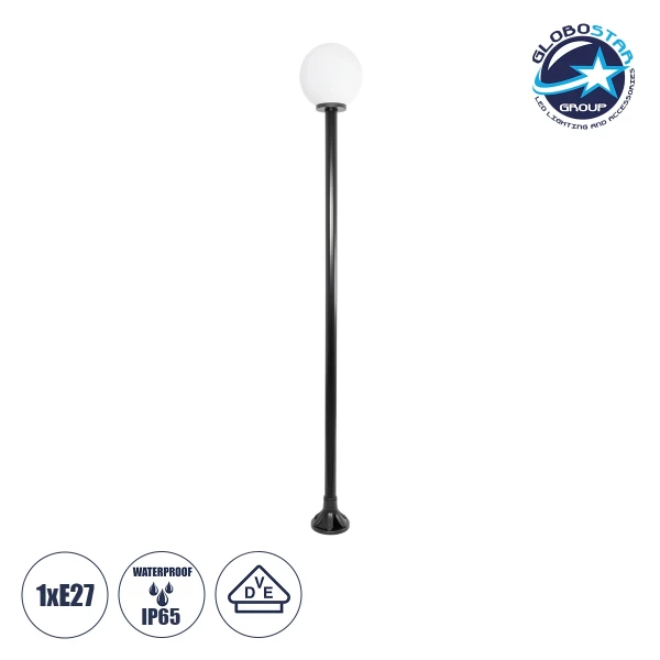 GLOBOSTAR® AGROS 61597 Φωτιστικό Κολωνάκι Κήπου με Ντουί 1 x E27 AC 220-240V Αδιάβροχο IP65 - Λευκό & Μάυρο - Μ30 x Π30 x Υ240cm