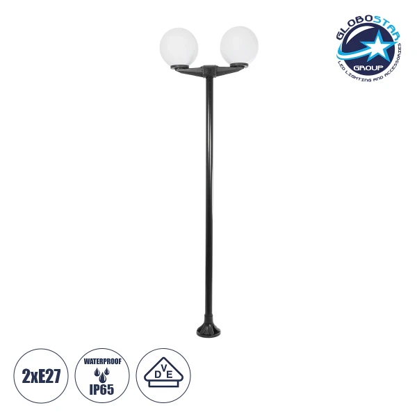 GLOBOSTAR® AGROS 61598 Φωτιστικό Κολωνάκι Κήπου με Ντουί 2 x E27 AC 220-240V Αδιάβροχο IP65 - Λευκό & Μάυρο - Μ75 x Π30 x Υ240cm