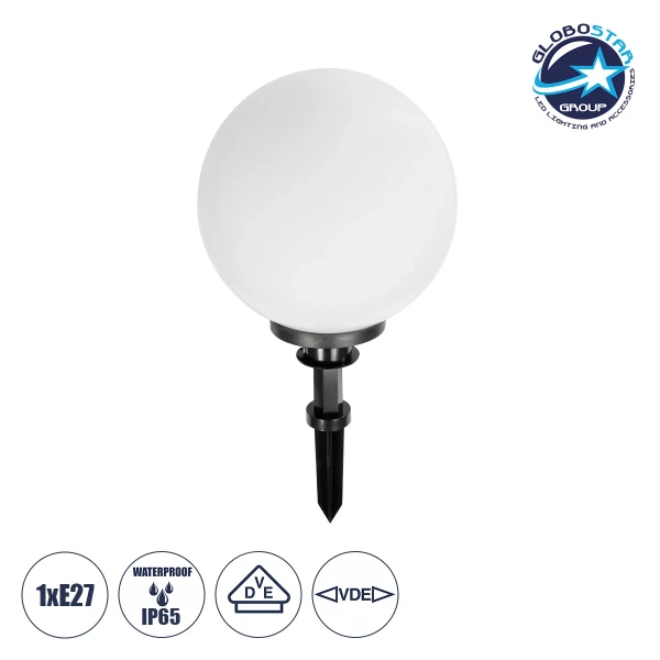 GLOBOSTAR® AGROS 61708 Φωτιστικό Κήπου / Καρφωτό με Ντουί 1 x E27 AC 220-240V Αδιάβροχο IP65 - Λευκό & Μάυρο - Μ30 x Π30 x Υ64cm