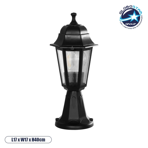 GloboStar® VITRO 203-0190 Vintage Επιδαπέδιο Φωτιστικό Φαναράκι Μονόφωτο 1 x E27 IP44 Μαύρο & Διάφανο Πλαστικό - Μ16 x Π16 x Υ39cm