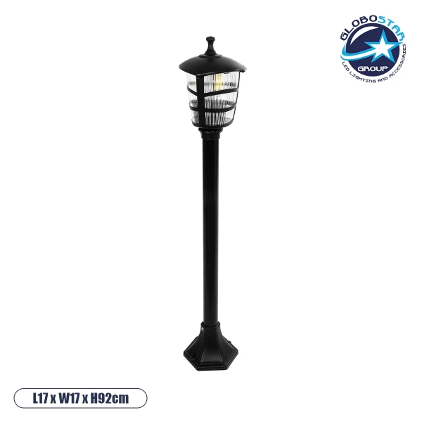 GloboStar® ZARDIN 203-0207 Vintage Επιδαπέδιο Φωτιστικό Κολωνάκι Κήπου Μονόφωτο 1 x E27 IP44 Μαύρο & Διάφανο Πλαστικό - Μ17 x Π17 x Υ100cm