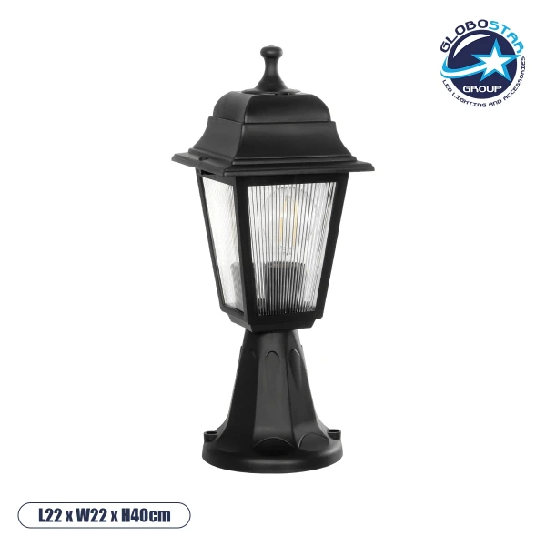 GloboStar® SOLME 203-0210 Vintage Επιδαπέδιο Φωτιστικό Φαναράκι Μονόφωτο 1 x E27 IP44 Μαύρο & Διάφανο Πλαστικό - Μ15 x Π15 x Υ38cm