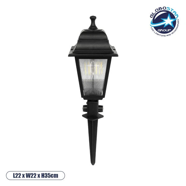 GloboStar® SOLME 203-0213 Vintage Καρφωτό Φωτιστικό Φαναράκι Μονόφωτο 1 x E27 IP44 Μαύρο & Διάφανο Πλαστικό - Μ15 x Π15 x Υ50cm