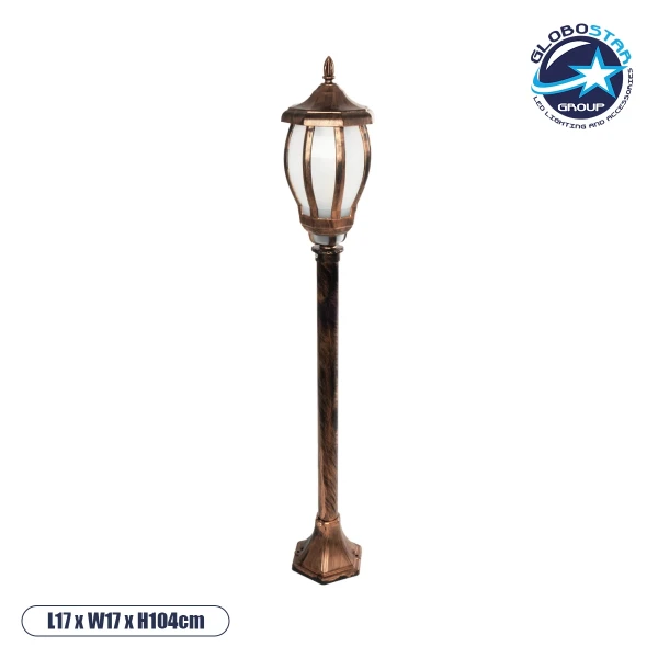 GloboStar® VERDI 203-0236 Vintage Επιδαπέδιο Φωτιστικό Κολωνάκι Κήπου Μονόφωτο 1 x E27 IP44 Χάλκινο & Διάφανο Πλαστικό - Μ17 x Π17 x Υ104.5cm