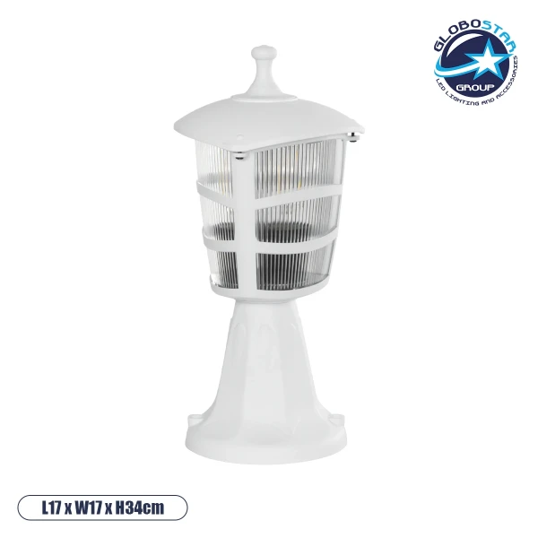 GloboStar® ZARDIN 203-0238 Vintage Επιδαπέδιο Φωτιστικό Φαναράκι Μονόφωτο 1 x E27 IP44 Λευκό & Διάφανο Πλαστικό - Μ17 x Π17 x Υ34cm