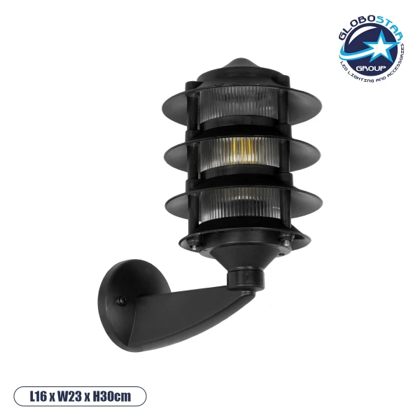 GloboStar® LANTERNA 203-0244 Μοντέρνο Επιτοίχιο Φωτιστικό Φαναράκι Μονόφωτο 1 x E27 IP44 Μαύρο Πλαστικό - Μ24 x Π16 x Υ27.5cm
