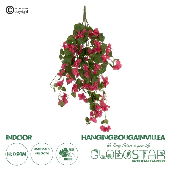 GloboStar® Artificial Garden BOUGAINVILLEA BRANCH 20663 Τεχνητό Κρεμαστό Διακοσμητικό Κλαδί Μπουκαμβίλιας Φουξ Μ45 x Π12 x Υ90cm