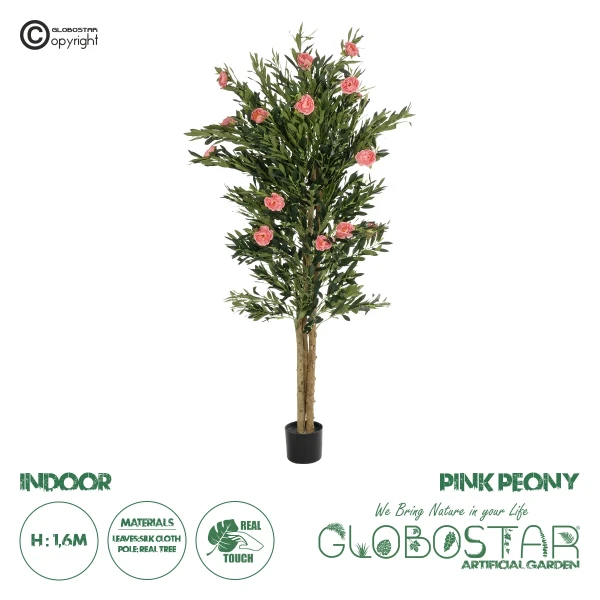 GloboStar® Artificial Garden PINK PEONY 21097 Τεχνητό Διακοσμητικό Δέντρο Παιώνια Μ80 x Π70 x Υ160cm
