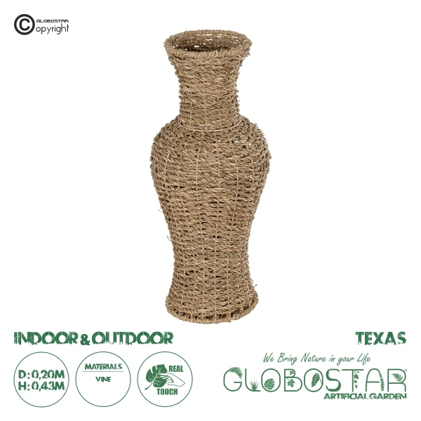 GloboStar® Artificial Garden TEXAS 21238 Διακοσμητικό Πλεκτό Καλάθι - Κασπώ Γλάστρα - Flower Pot Μπεζ Μ20 x Π20 x Υ43cm