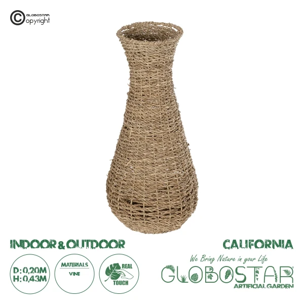 GloboStar® Artificial Garden CALIFORNIA 21239 Διακοσμητικό Πλεκτό Καλάθι - Κασπώ Γλάστρα - Flower Pot Μπεζ Μ20 x Π20 x Υ43cm