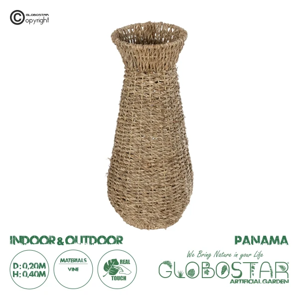 GloboStar® Artificial Garden PANAMA 21241 Διακοσμητικό Πλεκτό Καλάθι - Κασπώ Γλάστρα - Flower Pot Μπεζ Μ20 x Π20 x Υ40cm