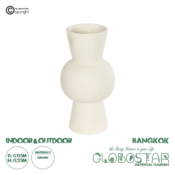 GloboStar® Artificial Garden BANGKOK 21274 Διακοσμητικό Κεραμικό Βάζο Μπεζ Μ12.5 x Π12.5 x Υ23cm