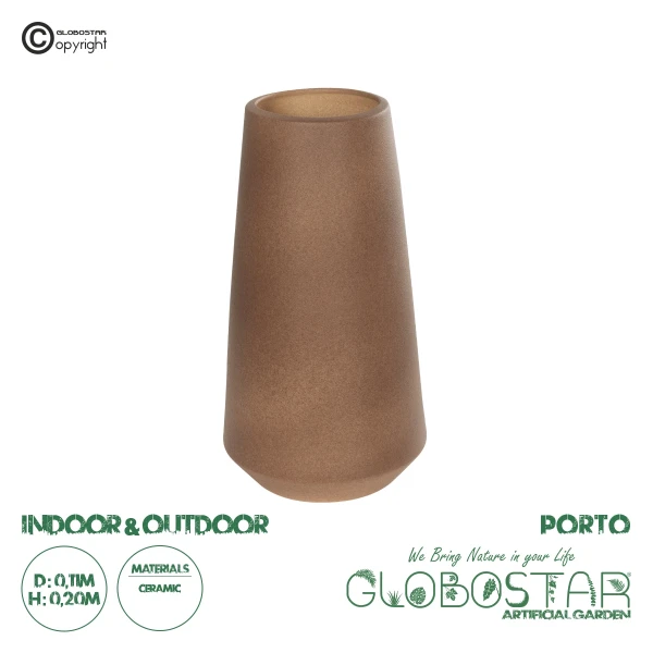 GloboStar® Artificial Garden PORTO 21288 Διακοσμητικό Κεραμικό Βάζο Καφέ Μ11 x Π11 x Υ20cm