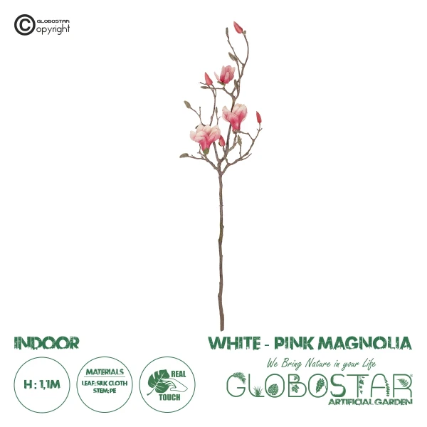 GloboStar® Artificial Garden WHITE - PINK MAGNOLIA 21416 Τεχνητό Διακοσμητικό Κλαδί Ροζ Μανόλια Μ30 x Π13 x Υ110cm
