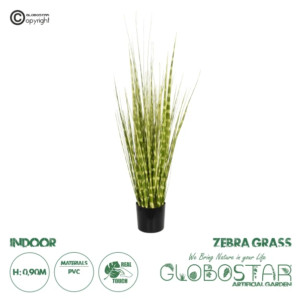 GloboStar® Artificial Garden ZEBRA GRASS 21481 Τεχνητό Διακοσμητικό Φυτό Ζέμπρα Μ30 x Π20 x Υ90cm