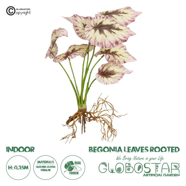 GloboStar® Artificial Garden BEGONIA LEAVES ROOTED 21489 Τεχνητό Διακοσμητικό Φυτό Πολύχρωμη Βιγόνια Μ25 x Π14 x Υ35cm