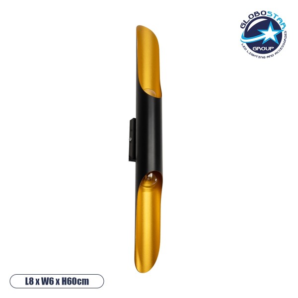 GloboStar® CHARME 01302 Μοντέρνο Επιτοίχιο Φωτιστικό Απλίκα Up / Down Δίφωτο 2 x E27 IP20 Μαύρο & Χρυσό Μέταλλο - Μ8 x Π6 x Υ40cm