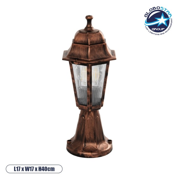 GloboStar® VITRO 203-0195 Vintage Επιδαπέδιο Φωτιστικό Φαναράκι Μονόφωτο 1 x E27 IP44 Χάλκινο & Διάφανο Πλαστικό - Μ16 x Π16 x Υ39cm