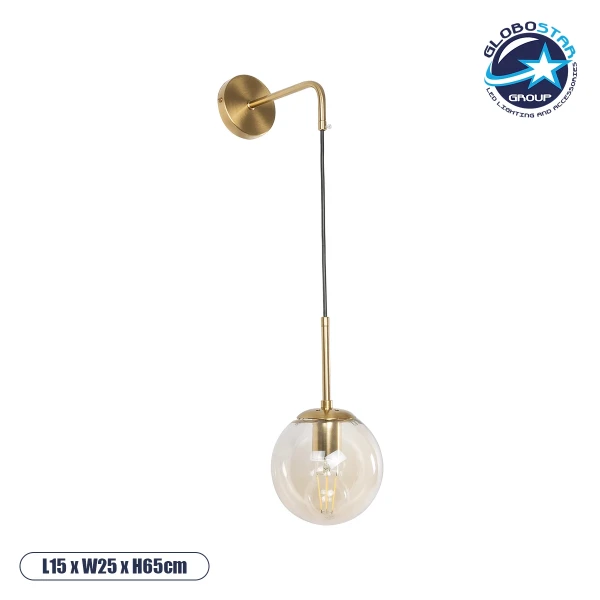 GloboStar® MADISON 01427 Μοντέρνο Επιτοίχιο Φωτιστικό Απλίκα Μονόφωτο 1 x E27 IP20 Χρυσό Μέταλλο με Μελί Γυαλί - Φ15 x Υ54cm