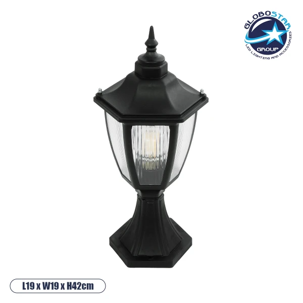 GloboStar® ENGLAND 202-0009 Vintage Επιδαπέδιο Φωτιστικό Φαναράκι Μονόφωτο 1 x E27 IP44 Μαύρο & Διάφανο Πλαστικό - Μ20 x Π20 x Υ45cm