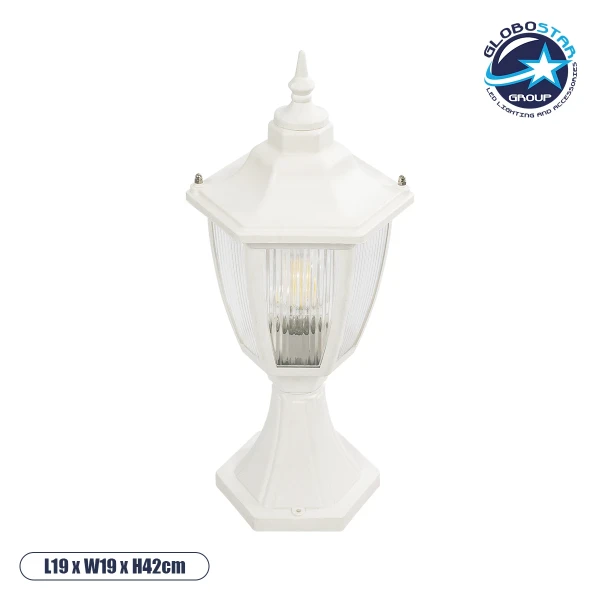 GloboStar® ENGLAND 202-0010 Vintage Επιδαπέδιο Φωτιστικό Φαναράκι Μονόφωτο 1 x E27 IP44 Λευκό & Διάφανο Πλαστικό - Μ20 x Π20 x Υ45cm