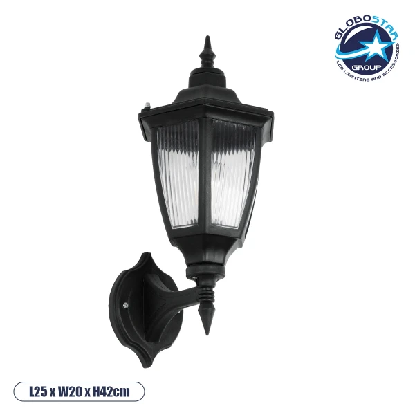 GloboStar® ENGLAND 202-0011 Vintage Επιτοίχιο Φωτιστικό Φαναράκι Μονόφωτο 1 x E27 IP44 Μαύρο Πλαστικό - Μ20 x Π20 x Υ30cm